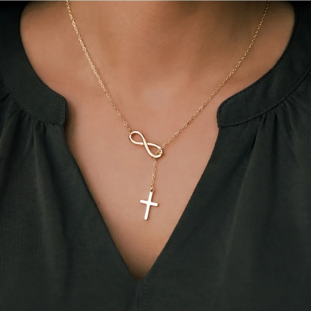 Rose Gold Infinity Cross Necklace